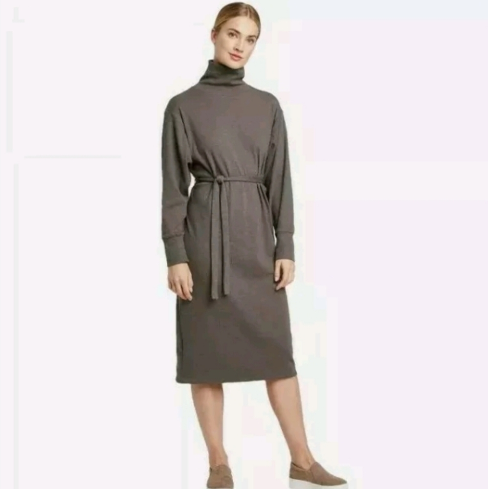 NWT Prologue Mock Turtleneck Belted Midi Dress Purple Heather Size L